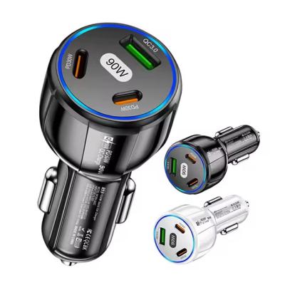 China 90W 3-In-1 Car Phone Charger QC3.0 PD Type C USB Mobile Phone Fast Charging Adapter for sale