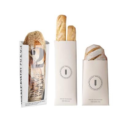 China Eco Friendly Recyclable Custom Printed White Wax Bakery Cookies Baguette Bread Packing Kraft Bread Sandwich Paper Bag With Window for sale