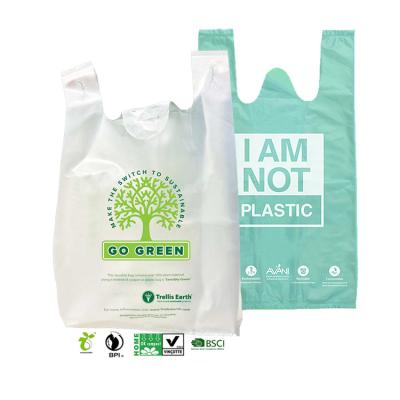 China BIODEGRADABLE Cornstarch PLA PBAT T-Shirt Biodegradable Plastic Bags Carry Custom Eco Friendly HDPE/LDPE Bioplastic Shopping Bags for sale