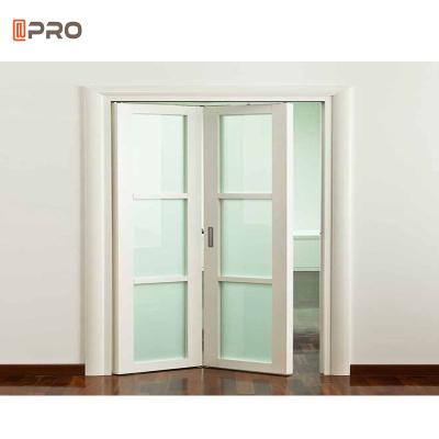 China Modern American Style Surrounding Soundproofing Temper High Quality Aluminum Fog Sliding Glass Walk In Bi Fold Bathroom Door for sale