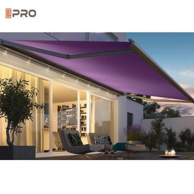 China PVC Motorized Full Cassette Outdoor Aluminum Retractable Awning With Led Arms And Motor Cassette Awnings for sale