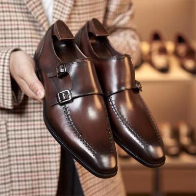 China The Other Monk Handcrafted Strap Men Shoes Laser Scritto Buckle Design England Style 2023 Stylish Shoes Brown for sale