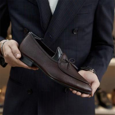 China Others Fashion Men's Business Handcrafted Men's Business Casual Genuine Leather Guangzhou Loafers Men's Shoes Italian Dark Brown for sale