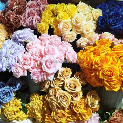 China High Simulation YJ high quality 10 heads yellow artificial roses silk bouquet floral arrangements wedding for sale