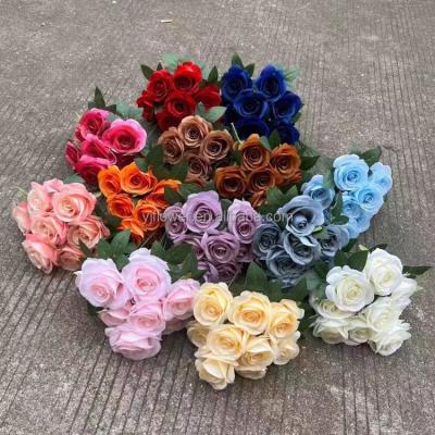 China High Simulation YJ Wholesale single Velvet Red White Silk Artificial Roses Flower Heads Petals Artificiel Flowers Bulk Wedding Decoration for sale