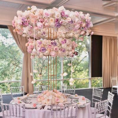 China High Simulation YJ artificial flower wedding centerpieces table Double deck flower frame wedding centerpieces table decorations modern for sale