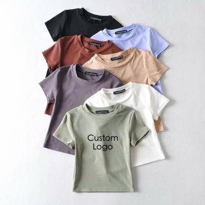 China Anti-pilling T Shirts Women's Full Crop Cotton Customized Logo Wholesale Women's Cropped T-shirt Printed Blank Tshirts Plain for sale