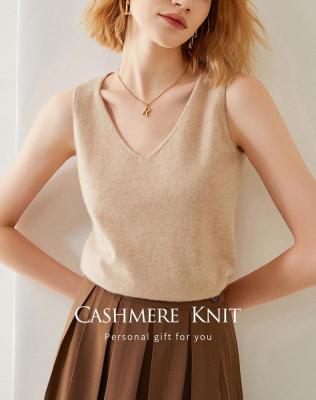 China 2022 Women Custom Anti-Wrinkle Polyester Wadding Custom Female Camisole Slim V-Neck Cashmere Knitted Spring Summer Sweater Vest Top for sale