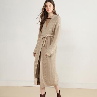 China Anti-wrinkle Winter Women Chiffon Cardigan Coat 100% Cashmere Cable Knit Long Cardigan Sweater for sale