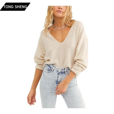 China Anti-wrinkle Tong Sheng Plus Size V-neck dropped sweater 100% pure cashmere ladies luxury cashmere women sweaters for sale