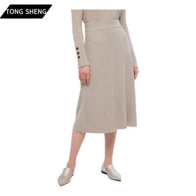 China Autumn Winter Warm Knitted A Line Plus Size Tong Sheng Cashmere Knit Skirt Elastic Long Waist Sweater Skirt For Women for sale