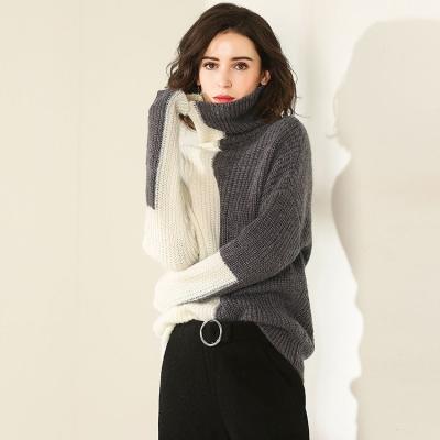 China Anti-pilling Woman Sweater Mohair Blend Color Block Woolen Sweaters for sale