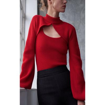 China Tong Sheng Women Knit Top Sweater Two Piece Set Custom Lady Women Cashmere Wool Anti-Wrinkle Knit Bolero Tank Sweater 2 Piece Set for sale