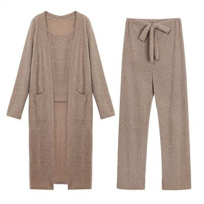 China Wholesale Custom Front Cardigan Sweater Suit Women Anti-wrinkle Women's Cardigan and Long Pants 3 Piece Set for sale