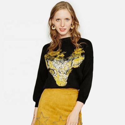 China Anti-pilling New Design Woman Hand Knit Intarsia Patterns Pullover Jacquard Sweater for sale