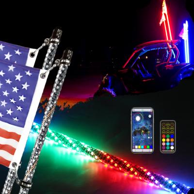 China app color synchronization blake & Turn singal function RGB chasing 2ft 3ft 4ft 5ft LED Whip Lights for ATV UTV LED Safety Whip Flag Pole Lighted Antenna for sale