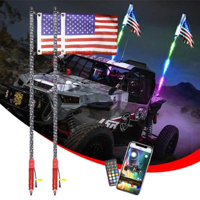 China Flexible Spiral LED Tube Light Whip Flag Pole With One Piece Spring Base Red Color Non Rotating App Low Timing Color Whip Remote Hunting Light for sale