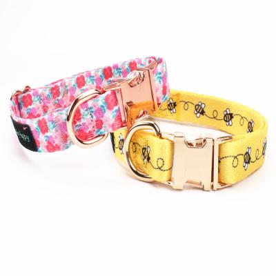 China 2020 Top Selling Sustainable Logo Dog Collar Designer Cat Collars Rose Gold Hardware Buckle Custom for sale