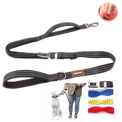 China Multi-Function Reflective Adjustable Double Handle Logo Nylon Padded Bungee Dog Pet Leashes for sale