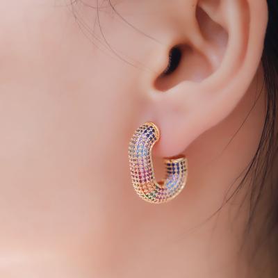 China New Design Trend CLASSIC Circle Earrings Rainbow Multi Color 18k Gold Plated for sale