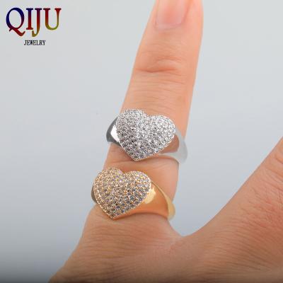 China CLASSIC Full Forked Diamond Ring Big Heart Trendy Copper Tail Ring Set Ring For Women for sale