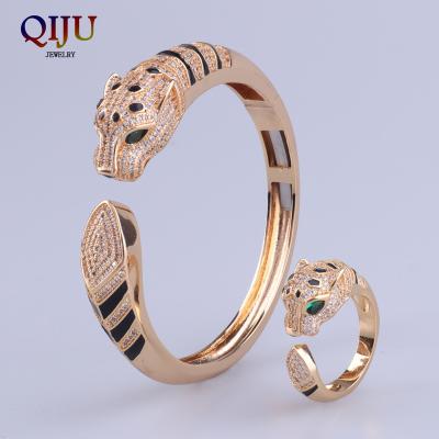 China 2021 CLASSIC hot sales glue special animal leopard bracelet and ring set design 18k gold plated for sale