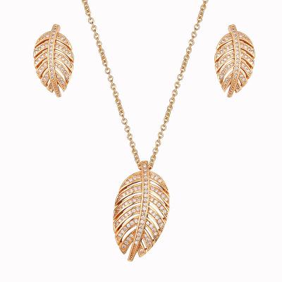 China Romantic Necklace 2pcs/set Earring Leaves Birthday Gift Pendant Jewelry Set for sale