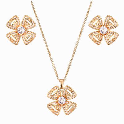 China New Romantic Cheap Shiny Zircon Flower Crystal Four Necklace Leaves Earrings Pendant Birthday Gift for sale