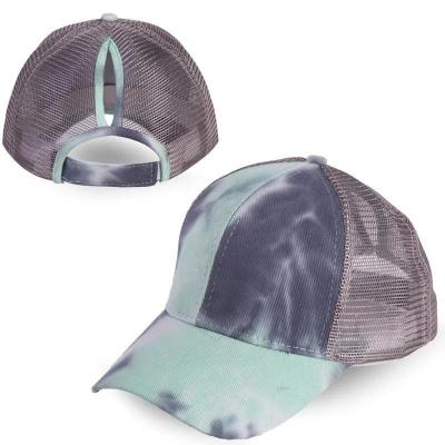 China COMMON Cloth Tie Dye Street Fashion Quality Lady Ponytail Trucker Hat for sale