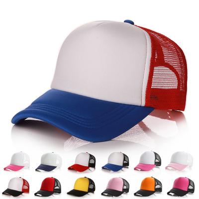 China COMMON Short Bill Foam Mesh Trucker Hat Embroidery Cap Simple Kids Trucker Hat for sale