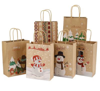 China High Quality Recycled Materials Brown Kraft Paper Christmas Gift Wrapping Bags With Custom Design Logo for sale