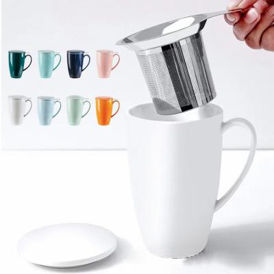 China Hot Viable Stainless Steel Filter Printing Can Printing Logo Screen Plate Cup With Infuser Cloud Set And Cover Ceramic Coffee Mugs for sale