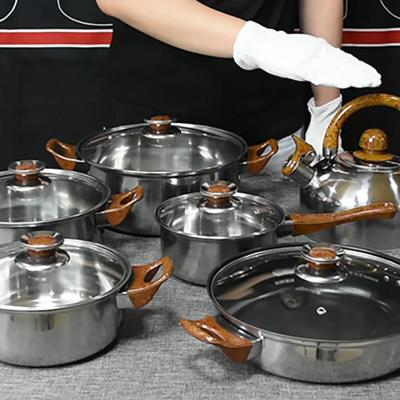 China Wholesale Hot Viable Die Cast Heat Resistant Aluminum Kitchen Utensils Non Stick Pot And Pans Cooking Stainless Steel Cookware Set for sale