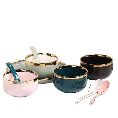 China Color Viable Hand Painted Glaze Porcelain Stoneware Soup Noodle Rice Ceramic Packing Cup Stackable Bowls for sale