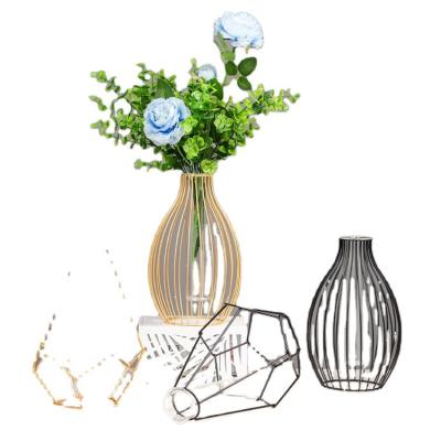 China Art Decor Simple Fashion Iron Test Tube Geometric Glass Hydroponic Vase For Home Office Decorative Vase Transparent Hydroponic Vase for sale