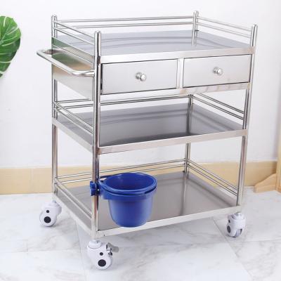 China Adjustable Drug Trolley Medical Equipment Furniture Blue Steel Stainless Hospital Trolley Three Layers for sale