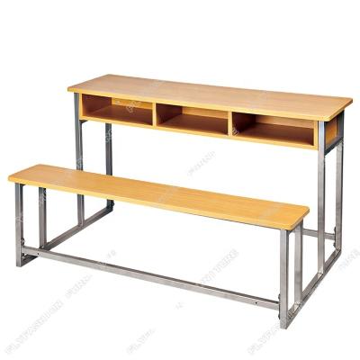 China Modern Triple Seats Metal Frame Student Desk School Furniture Classroom Table Desk Set Bench for sale