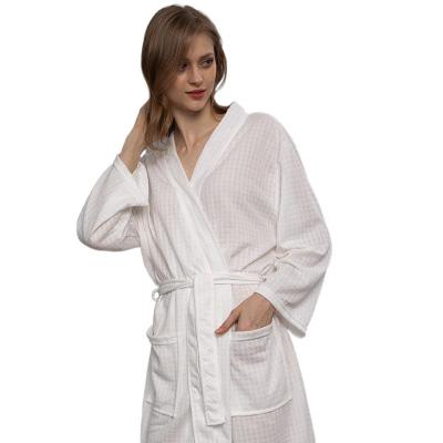 China Wholesale Breathable Waffle Bathrobe Color Yulin HD12801 Long Sleeve Bandage Cotton Gauze Plus Size Women's Sleepwear for sale