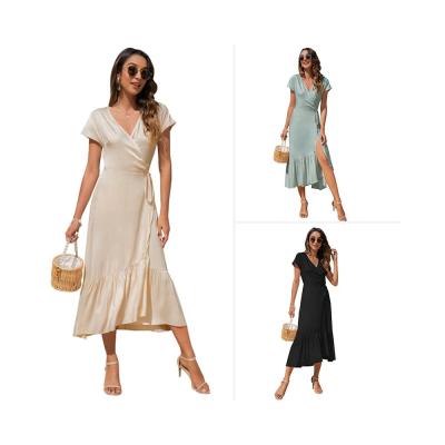 China RD1702091 Wholesale Solid Color Anti-Static Pleated Satin Maxi Dress Long Party Dresses A Line Summer Dress for sale