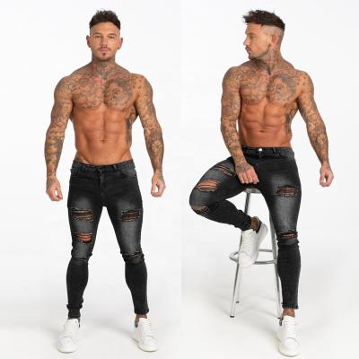 China Fashion Quality Mens Skinny Fit Ripped Jeans Breathable Fade Men Elastic Waist Premium Breathable 2020 Black Ankle Denim Pants For Man for sale