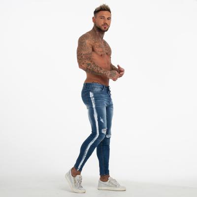 China Dark Blue Ripped Repaired Skinny New Style Men Denim Breathable Pants Fashion Jeans zm54 for sale