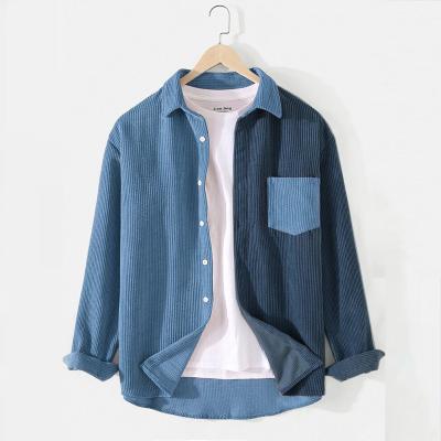 China Good quality custom made windproof plus size casual button down corduroy shirt jacket for men two colors corduroy shirt for sale