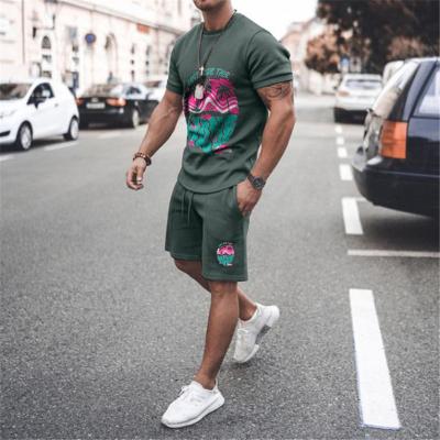 China New Breathable Summer Breathable 2pcs Men Set Suit Sporty Short Sleeve T-Shirt And Shorts Casual Two-Piece Polyester for sale