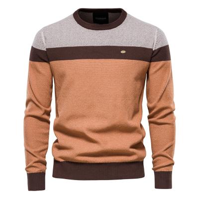 China Autumn New Stripe Stitching Long Sleeve Casual Men's Sweater Fashion Breathable Round Neck Sweater for sale