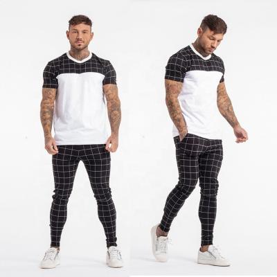 China Dropshipping Custom Made Mens Breathable Sports Australia Black T-Shirts Shorts Plaid Short Sets Tracksuits for sale