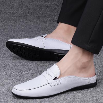 China Fashion Trend Amazon Hot Selling Men's Mules Shoes Slip On Genuine Leather Mule Slippers Men Half Loafers Shoes Custom Slides For Men for sale