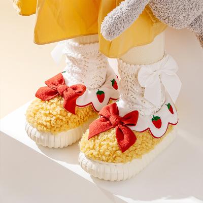 China New Design Indoor Outdoor Girls Fashion Cotton Bowknot Cute Kids Plush Slippers Christmas Fur Sandals Slippers For Girls Children for sale