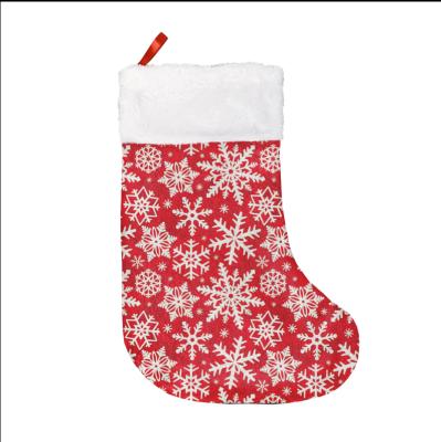 China Home Decoration Red Velvet Stocking Wholesale Snowflake Cartoon Sublimation Stocking Luxury Custom Made for sale