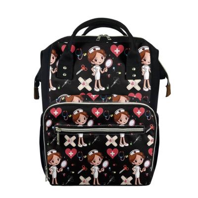 China Black Cartoon Nurse Backpack/Carrying Bag Custom Outdoor Travel Waterproof 3D Printing Mother Diaper Diaper Bag MOQ1 for sale