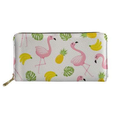 China On Demand Flamingo Waterproof Print Wallet Women Zip Around Wallet PU Phone Clutch Travel Card Holder Long Purse for sale